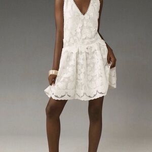By Anthropologie Sleeveless V-Neck Lace Swing Mini Dress White Size M Retail 288